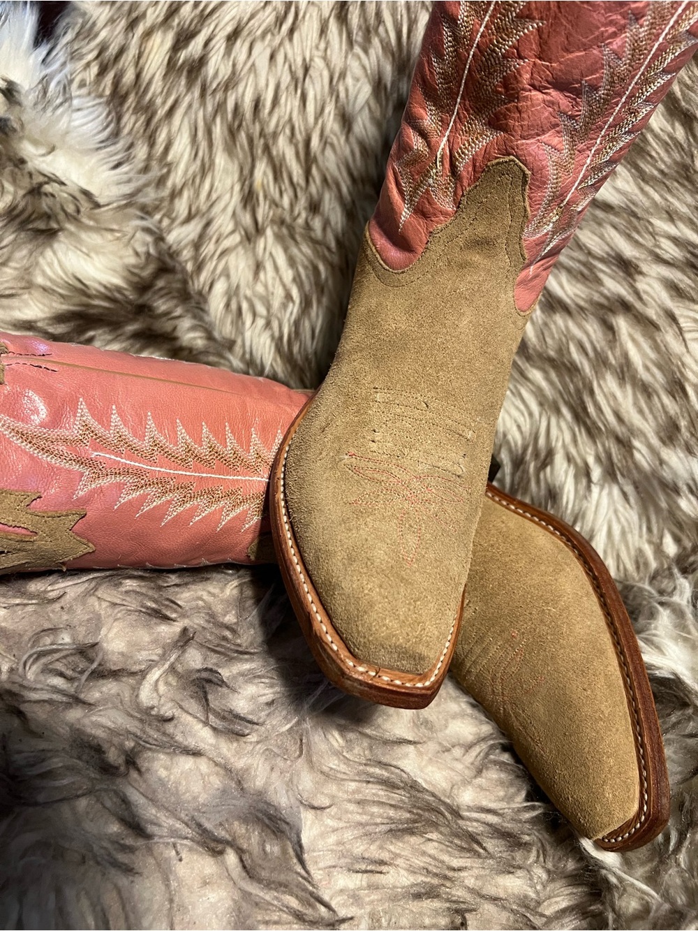 Tony Lama Women Suede Foot Pink Leather Shaft Cowboy Boots Sz 6.5 B - Picture 14 of 14